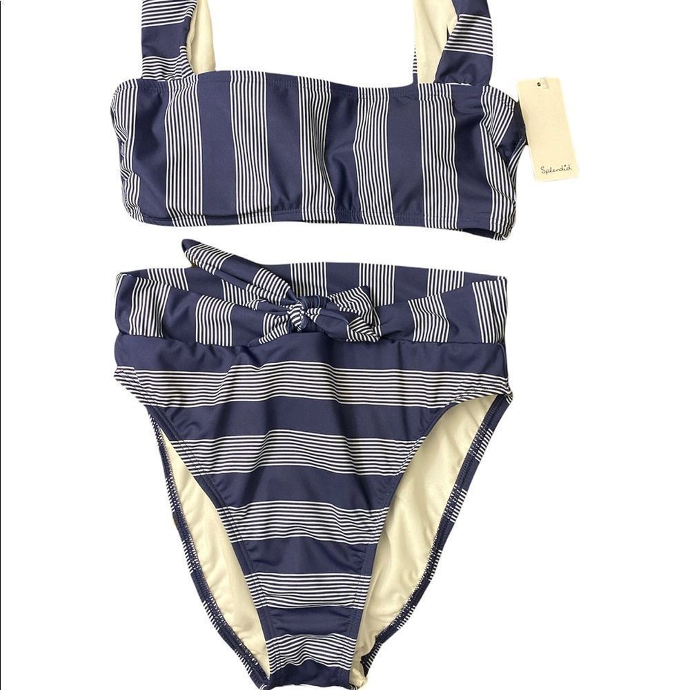 Blue & White stripes 2 piece bikini set size large
